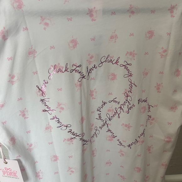 LoveShackFancy White Tee with Pink Metallic PINK Logo and Gold Accent - Picture 4 of 8